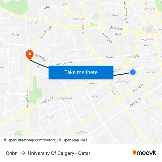 QNBN to University of Calgary - Qatar map