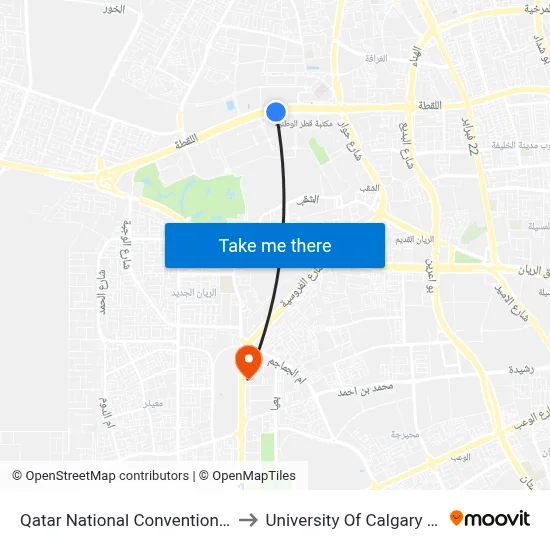 Qatar National Convention Centre to University of Calgary - Qatar map