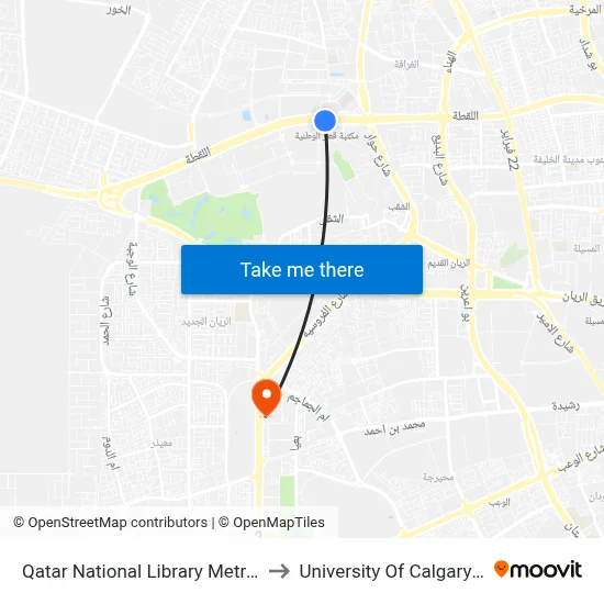 Qatar National Library Metro Station to University of Calgary - Qatar map