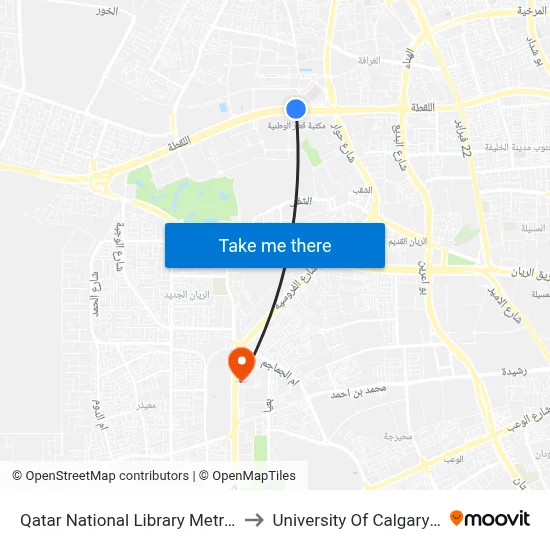 Qatar National Library Metro Station to University of Calgary - Qatar map