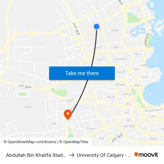 Abdullah Bin Khalifa Stadium 2 to University of Calgary - Qatar map