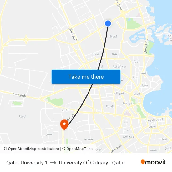 Qatar University 1 to University of Calgary - Qatar map