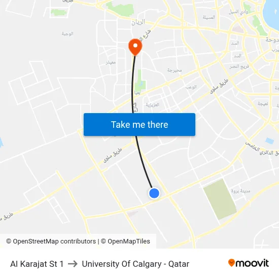 Al Karajat Street 1 to University of Calgary - Qatar map