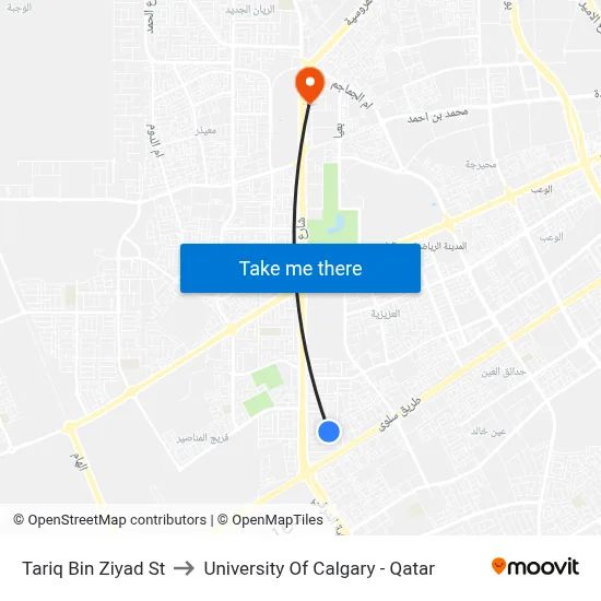Tariq Bin Ziyad Street to University of Calgary - Qatar map