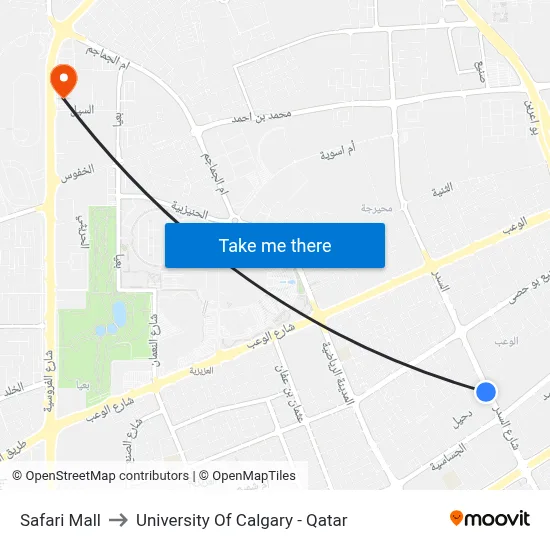 Safari Mall to University of Calgary - Qatar map