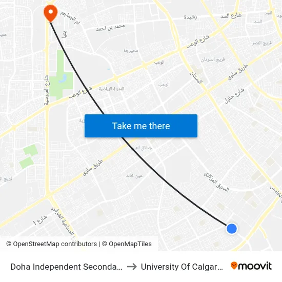 Doha Independent Secondary School to University of Calgary - Qatar map