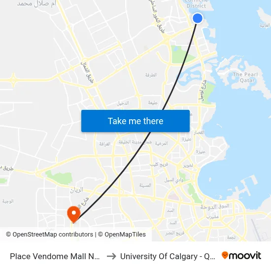 Place Vendome Mall North to University of Calgary - Qatar map