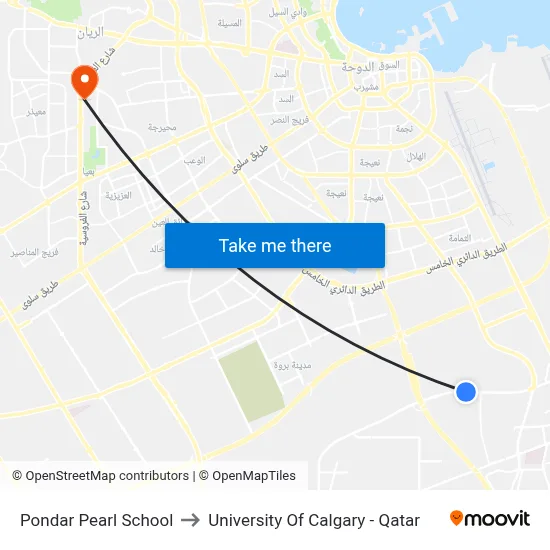 Pondar Pearl School to University of Calgary - Qatar map