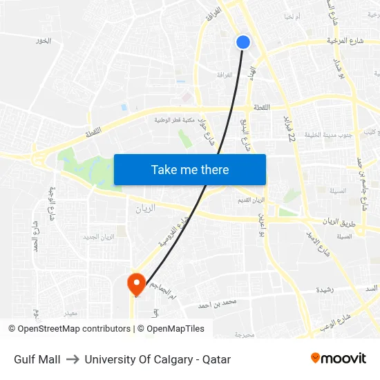 Gulf Mall to University of Calgary - Qatar map