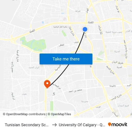 Tunisian Secondary School to University of Calgary - Qatar map