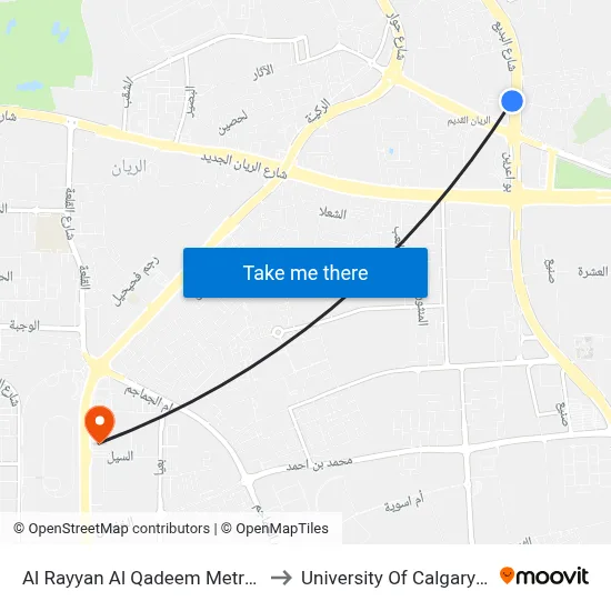 Al Rayyan Al Qadeem Metro Station to University of Calgary - Qatar map