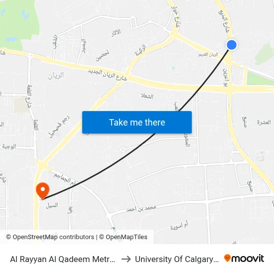 Al Rayyan Al Qadeem Metro Station to University of Calgary - Qatar map