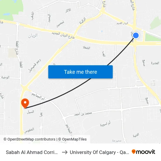 Sabah Al Ahmad Corridor to University of Calgary - Qatar map