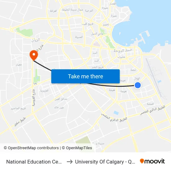 National Education Center to University of Calgary - Qatar map