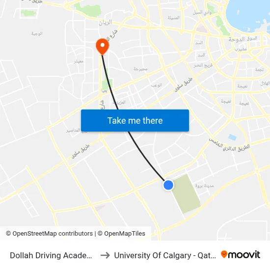 Dollah Driving Academy to University of Calgary - Qatar map