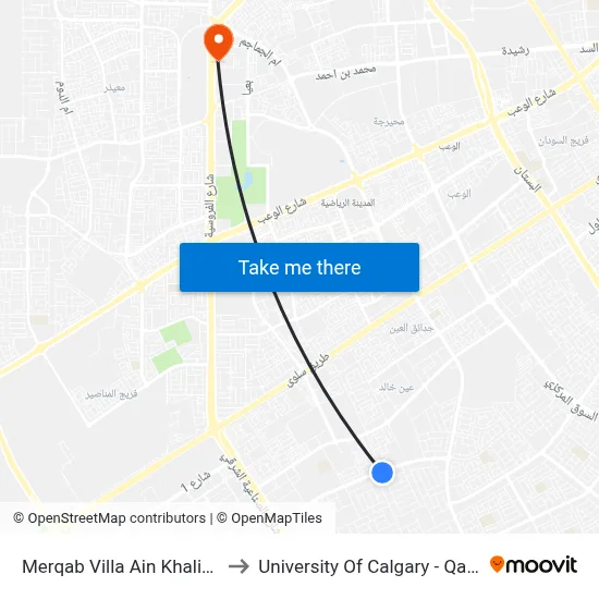 Merqab Villa Ain Khalid 3 to University of Calgary - Qatar map