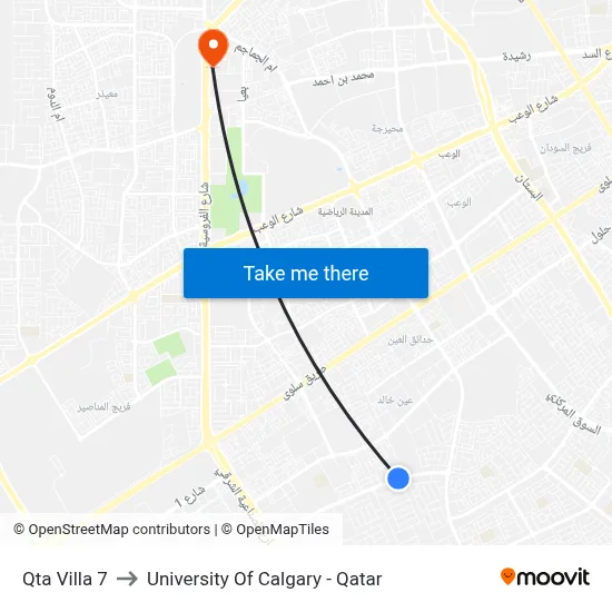 Qta Villa 7 to University of Calgary - Qatar map