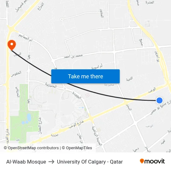 Al-Waab Mosque to University of Calgary - Qatar map