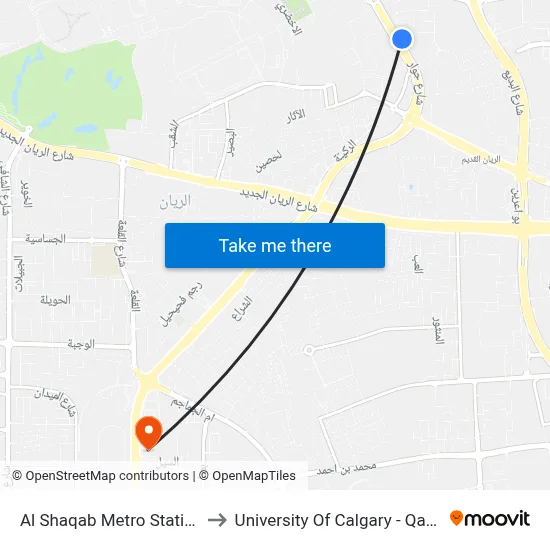 Al Shaqab Metro Station to University of Calgary - Qatar map