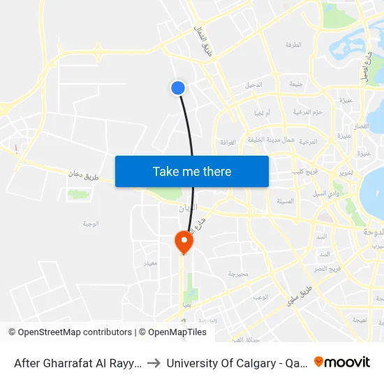 After Gharrafat Al Rayyan to University of Calgary - Qatar map