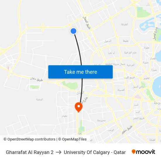 Gharrafat Al Rayyan 2 to University of Calgary - Qatar map