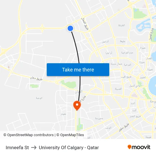 Imneefa St to University of Calgary - Qatar map