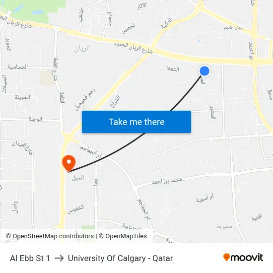 Al Ebb Street 1 to University of Calgary - Qatar map
