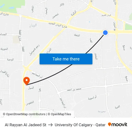 Al Rayyan Al Jadeed St to University of Calgary - Qatar map