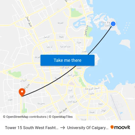 Tower 15 South West Fasht Al Ghabi to University of Calgary - Qatar map