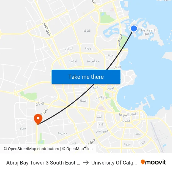 Abraj Bay Tower 3 South East Qanat Quartier to University of Calgary - Qatar map