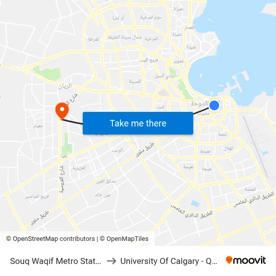 Souq Waqif Metro Station to University of Calgary - Qatar map