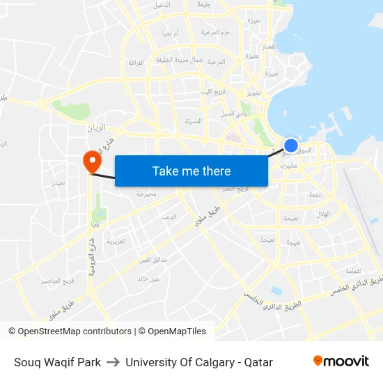 Souq Waqif Park to University of Calgary - Qatar map