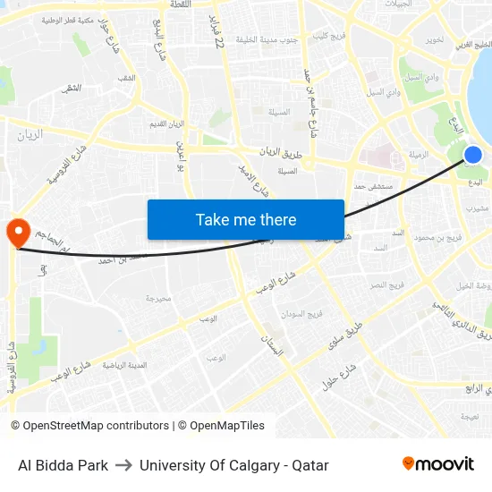 Al Bidda Park to University of Calgary - Qatar map