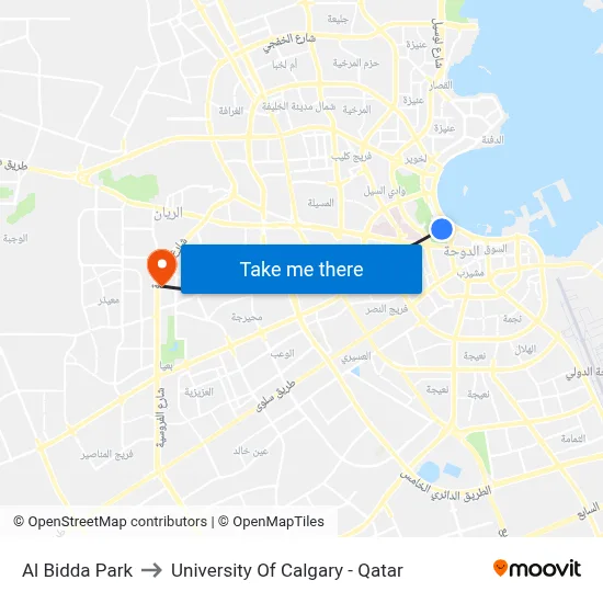 Al Bidda Park to University of Calgary - Qatar map