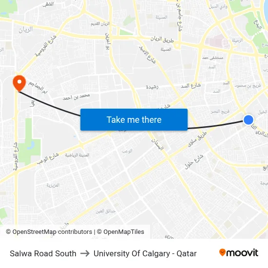 Salwa Road South to University of Calgary - Qatar map