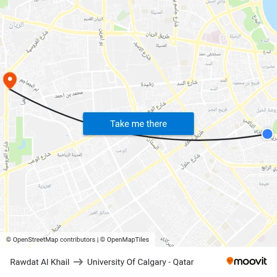 Rawdat Al Khail to University of Calgary - Qatar map
