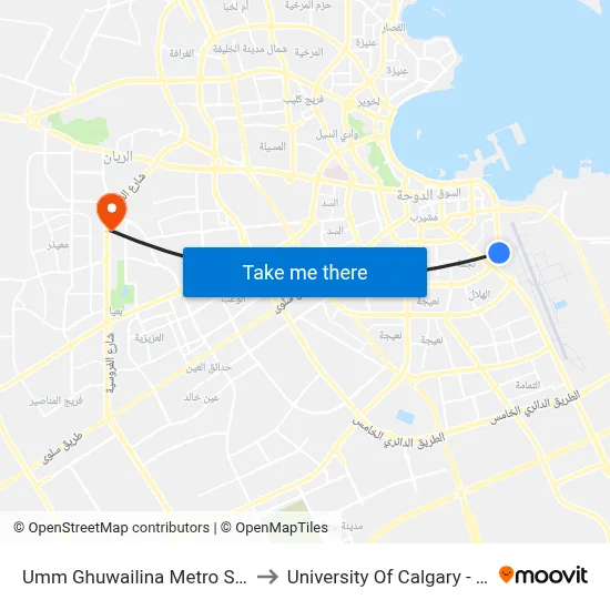 Umm Ghuwailina Metro Station to University of Calgary - Qatar map