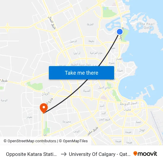 Opposite Katara Station to University of Calgary - Qatar map