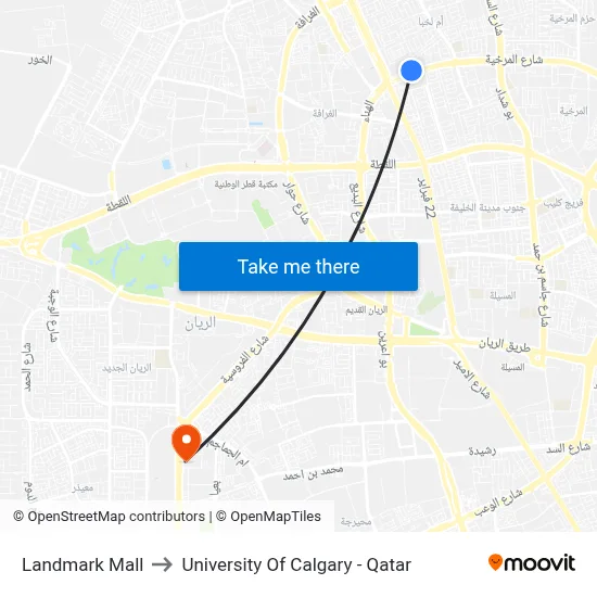 Landmark Mall to University of Calgary - Qatar map