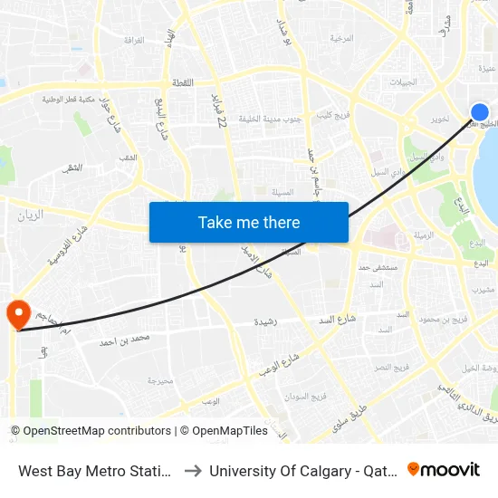 West Bay Metro Station to University of Calgary - Qatar map