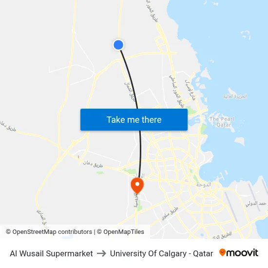 Al Wusail Supermarket to University of Calgary - Qatar map