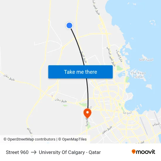 Street 960 to University of Calgary - Qatar map