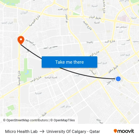 Micro Health Lab to University of Calgary - Qatar map