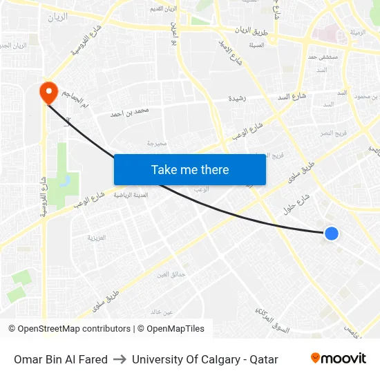 Omar Bin Al Fared to University of Calgary - Qatar map