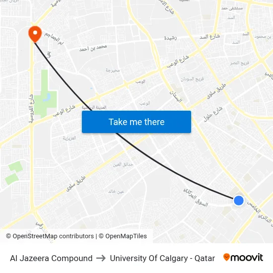 Al Jazeera Compound to University of Calgary - Qatar map