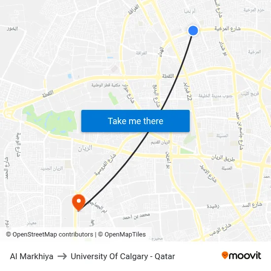 Al Markhiya to University of Calgary - Qatar map