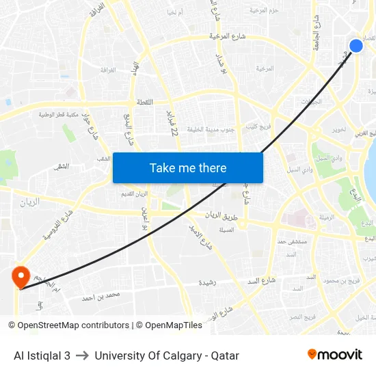 Al Istiqlal 3 to University of Calgary - Qatar map