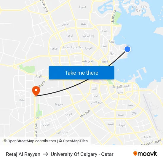 Retaj Al Rayyan to University of Calgary - Qatar map