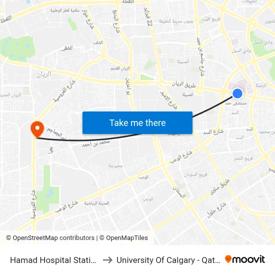 Hamad Hospital Station to University of Calgary - Qatar map