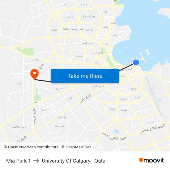 Mia Park 1 to University of Calgary - Qatar map